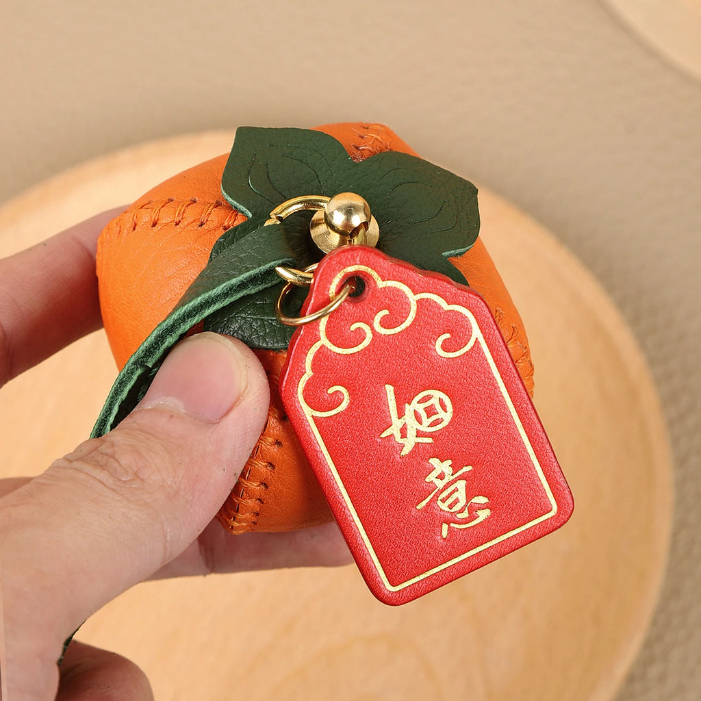 Handgemachter Leder Schlüsselanhänger – Kürbis Design